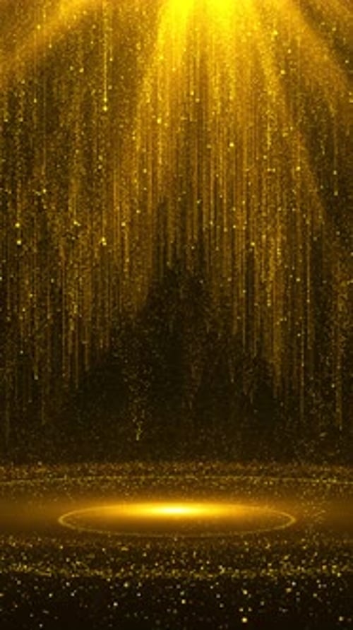 Animation of glittering dust particles light golden rain particles. Sharp golden stage animation sta