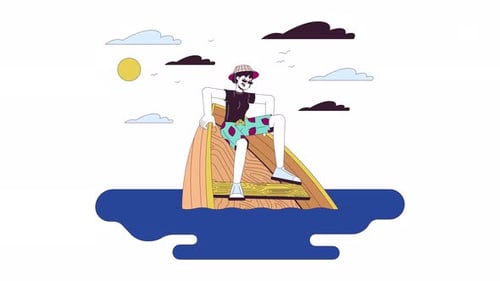 Animated Flat Design Illustration of Person Traveling on Water