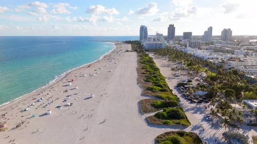 Miami Beach South Beach Aerial View of Miami Coastline Shore Waterfront Near Ocean