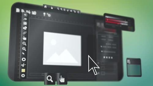Programmoberfläche, Bildbearbeitungssoftware, App mit Werkzeugleisten, Einstellungsebenen, Konzept, kreatives Arbeiten und