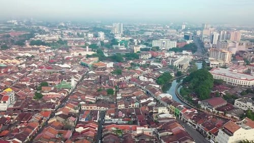 Melaka (Malacca) city aerial view in the morning, Malaysia