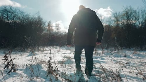 Snowy Backcountry Hiking Walking Walking Alone in Nature Embrace Back View
