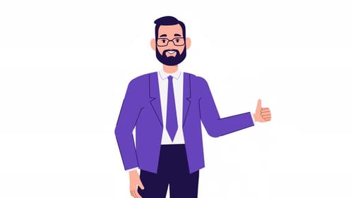 Feliz hombre de negocios de pie y mostrando el pulgar hacia arriba