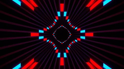 Red And Blue Neon Line Move On Square Tunnel Background Vj Loop In 4K