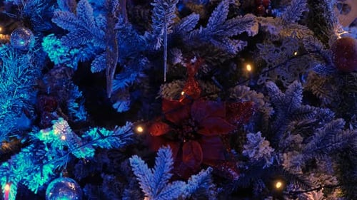 Christmas Tree Decorated with Lights and Ornaments