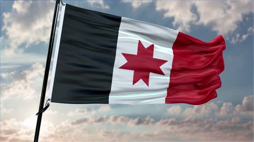 Realistic Waving Udmurtia Flag on Pole against Cloudy Sky