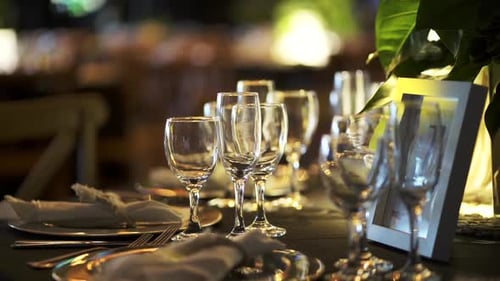 Wine glasses on the table for a wedding reception