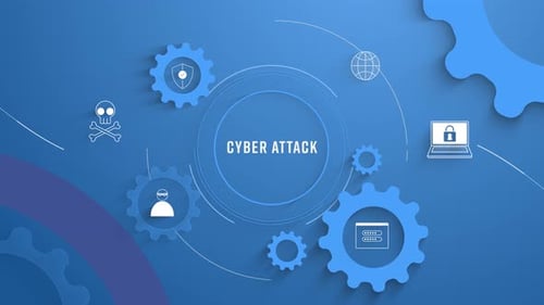 Modern Cyber Attack Animation with Rotating Gears and Security Icons