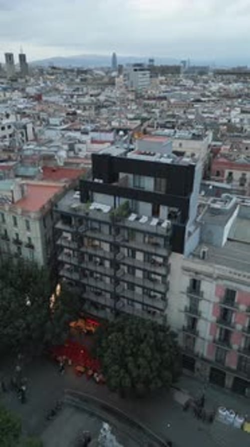 Aerial video over an urban scene in Barcelona, Catalonia, Spain.