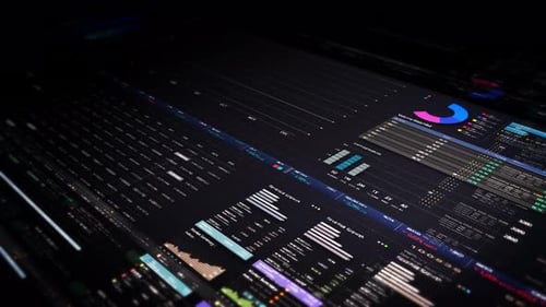 Digital Data Dashboard Interface with Animated Graphs and Charts