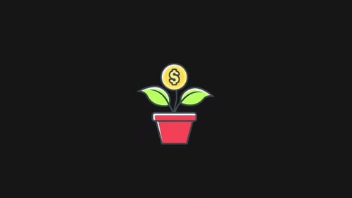 Growing Dollar Coin Plant Flat Icon Animation