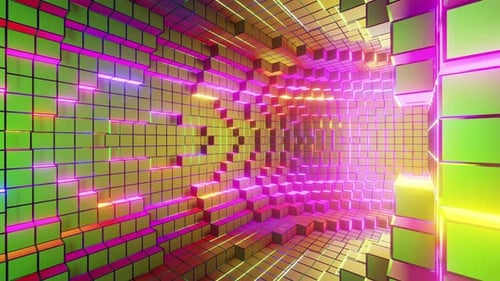 NFT concept. Colorful abstract background inside pixelelisation build torus tunnel 3d render