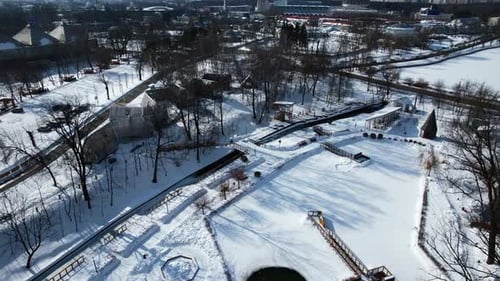 Top View of Cottage Town in Suburbs in Winter Creative Beautiful Town with Private Houses in Suburbs