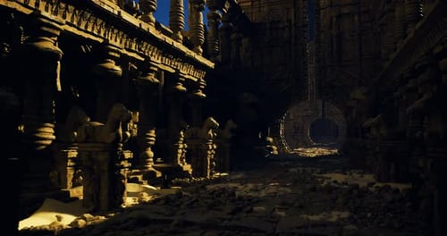 Ancient Temple Ruins with Mystical Light Reveal