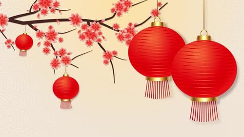 Chinese New Year Lanterns and Cherry Blossom Animation
