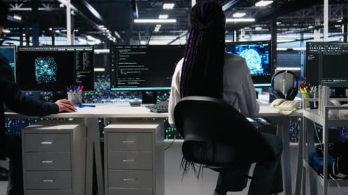 Data Center Female Programmer Uses Machine Learning Algorithms to Analyze Datasets