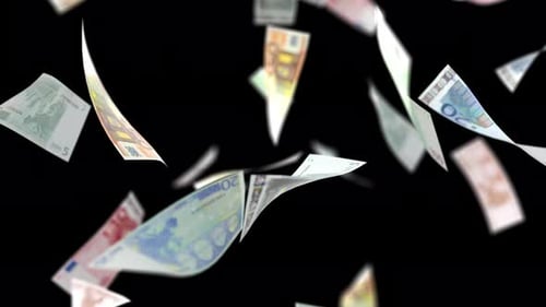 Euros Money Falling on Black with Luma Matte Seamless Loop 4K