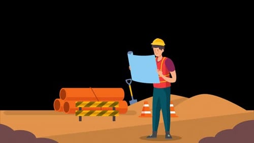 Engineers Working On Construction On Alpha Channel