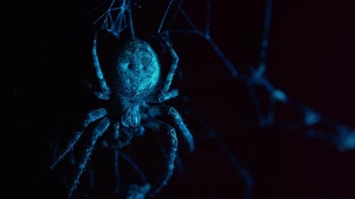 Grosse araignée de jardin effrayante assise la nuit sur le Web en attendant la victime, fond d'Halloween