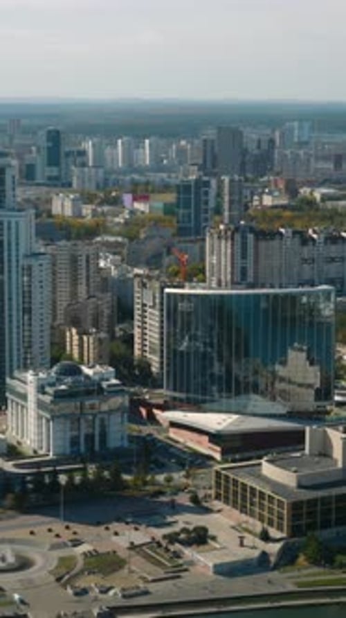 Top View of Beautiful Modern City with River on Sunny Day Stock Footage Beautiful Panorama of City