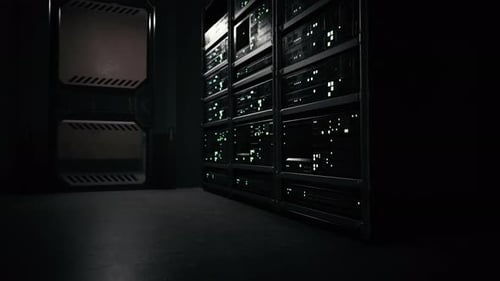 Data Center with Multiple Rows of Fully Operational Server Racks