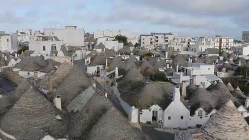 Aerial View of Trulli Cone Roofs in Alberobello, Italy