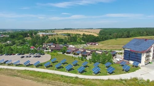 Aerial view of landscapes with modern sun panels.