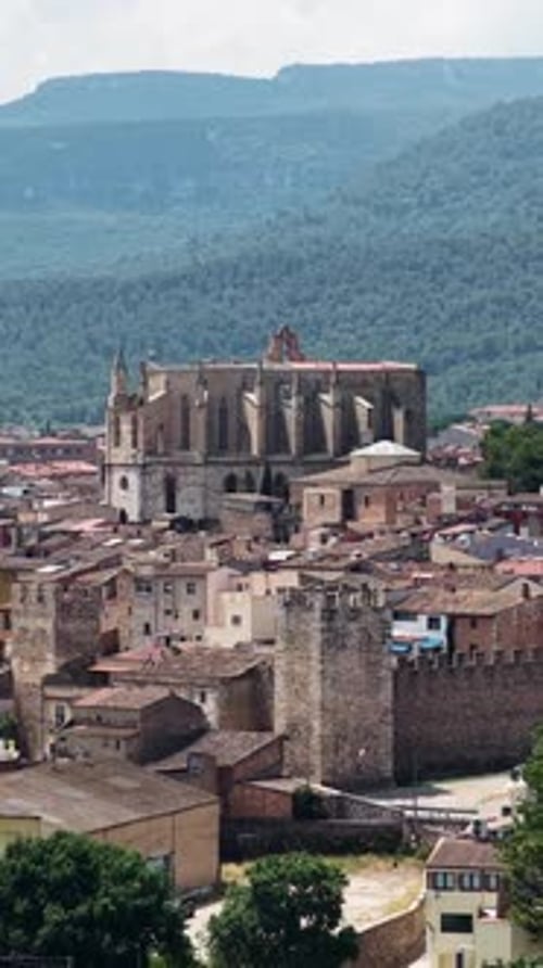 Medieval Town of Montblanc in Spain with Flying Swallows