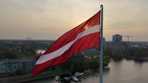 Flag Waving in Wind at Sunset