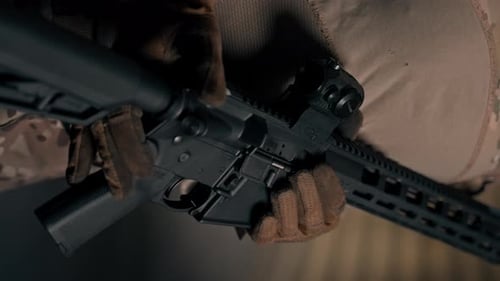 Vertical Video Close Up Professional Shooting Range Military Trainer Tells a Girl How to Properly