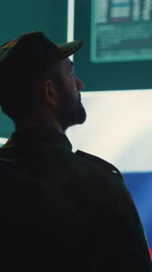 Vertical Video Russian Military Personnel in High Tech Government Office