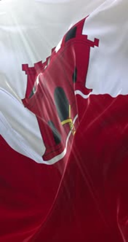 Realistic Waving Flag of Gibraltar with Sun Rays
