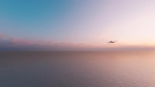 Das Flugzeug nähert sich uns vor dem Hintergrund des Meeres