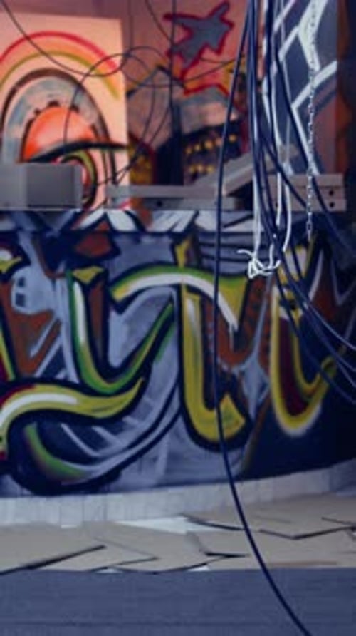 Vertical Video Desolate Headquarters Used By Gang Members with Graffiti Drawings