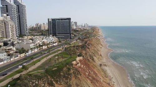 Aerial view of the city of Netanya and its coastline