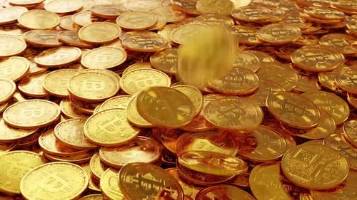Golden bitcoins shimmer, representing digital currency wealth