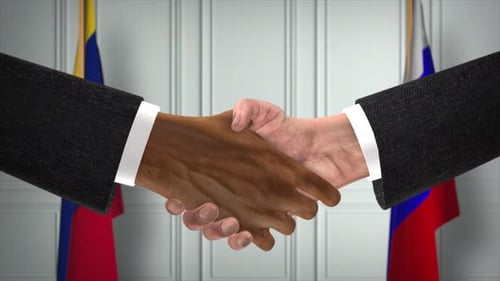 International Business Handshake with National Flags