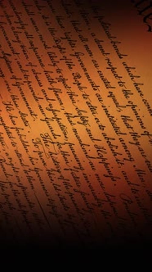 Dramatic USA Declaration - Iconic Historical Page Text Passing Verical Screen - Close Up Pan - VII