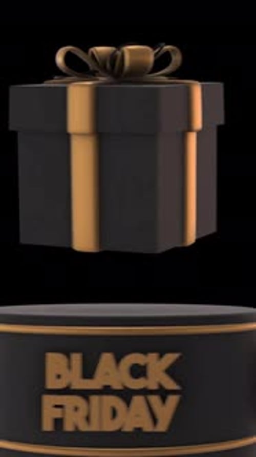 Black Friday Gift Rotating On Podium 3D Animation On Alpha Channel Vertical