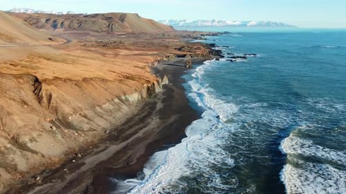 Scenic Ocean Coast Background Pure Volcanic Landscape in North Iceland Cinematic Aerial View of Wild