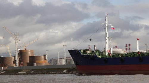 oil tanker in port, cargo ship, fuel transportation, fuel import and export