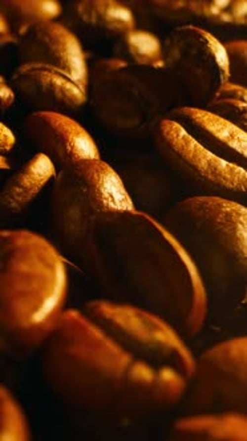 Close Up Of Roasted Coffee Beans - Vertical Shot