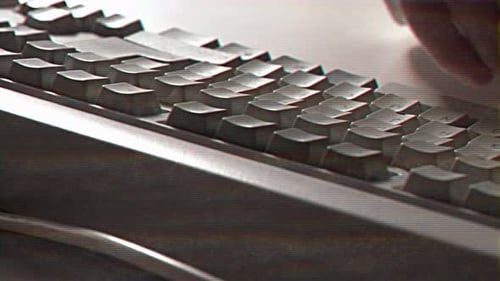 Computer Engineer Developer is Working on Old Vintage Computer 1990s Antique Classic Pc Keyboard and