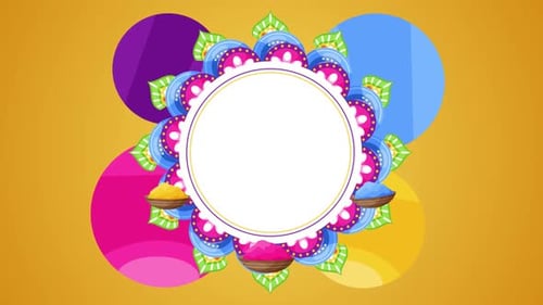 Vibrant Holi Festival Decorative Frame Animation with Color Bowls