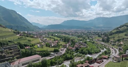 Aerial View of Bolzano Italy in the Dolomite Alps