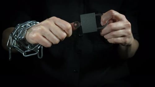 Hands in Chain with Lock at Safety Problems