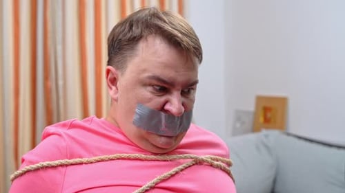 Kidnapped hostage bound man trying to get out of captivity