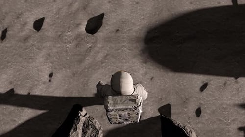 Astronaut Walking on Lunar Surface with Earth in Space
