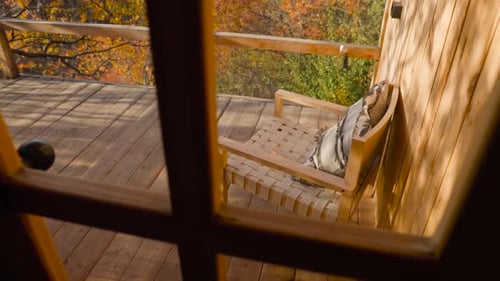 Perfect Cozy Cabin Room with Autumn Forest Window View