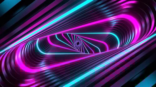 Cyan And Pink Neon Movement In Spiral Ellipse Tunnel Background Vj Loop In 4K